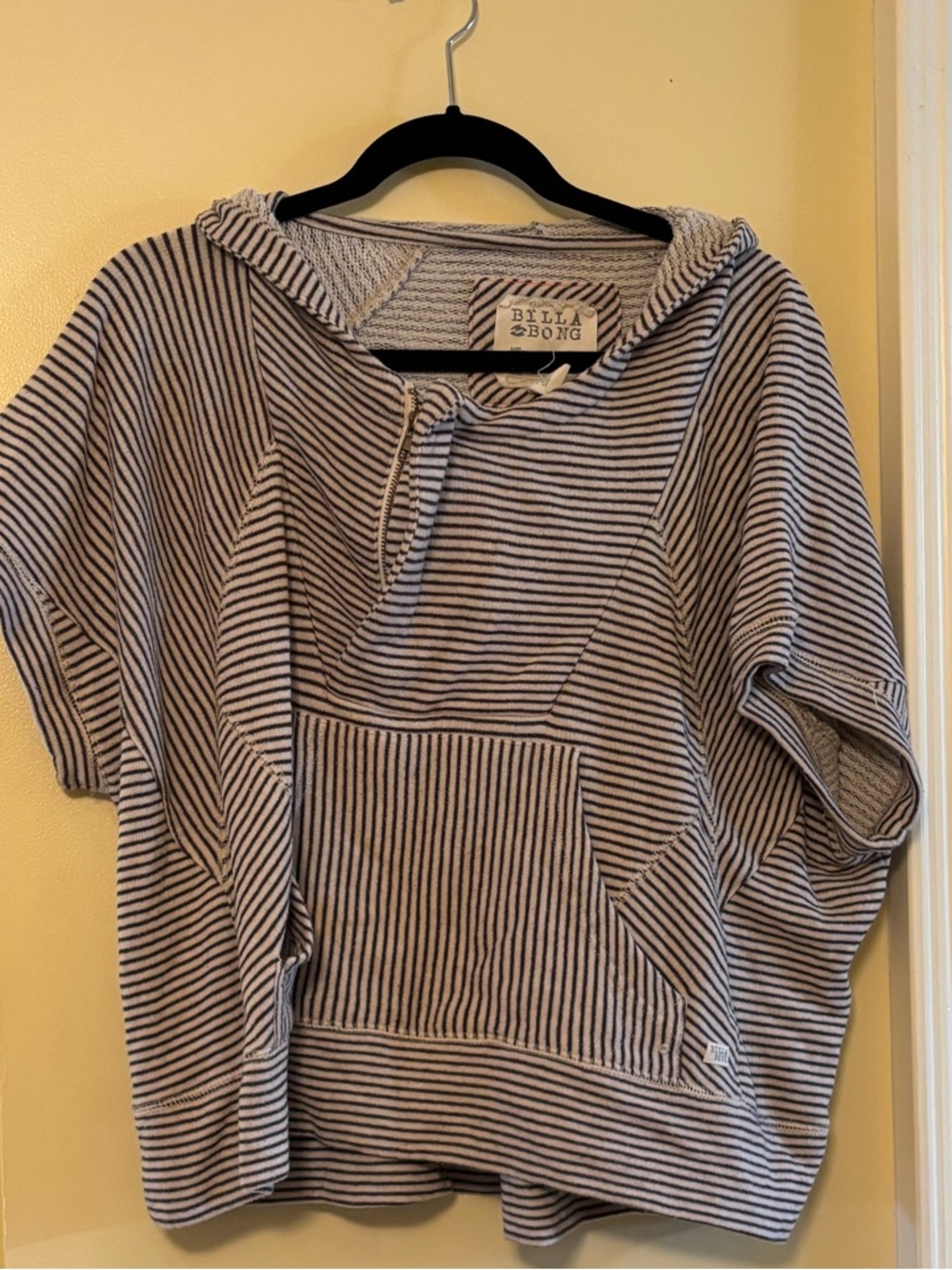 Billabong Striped Short-Sleeve Hoodie in Navy and White